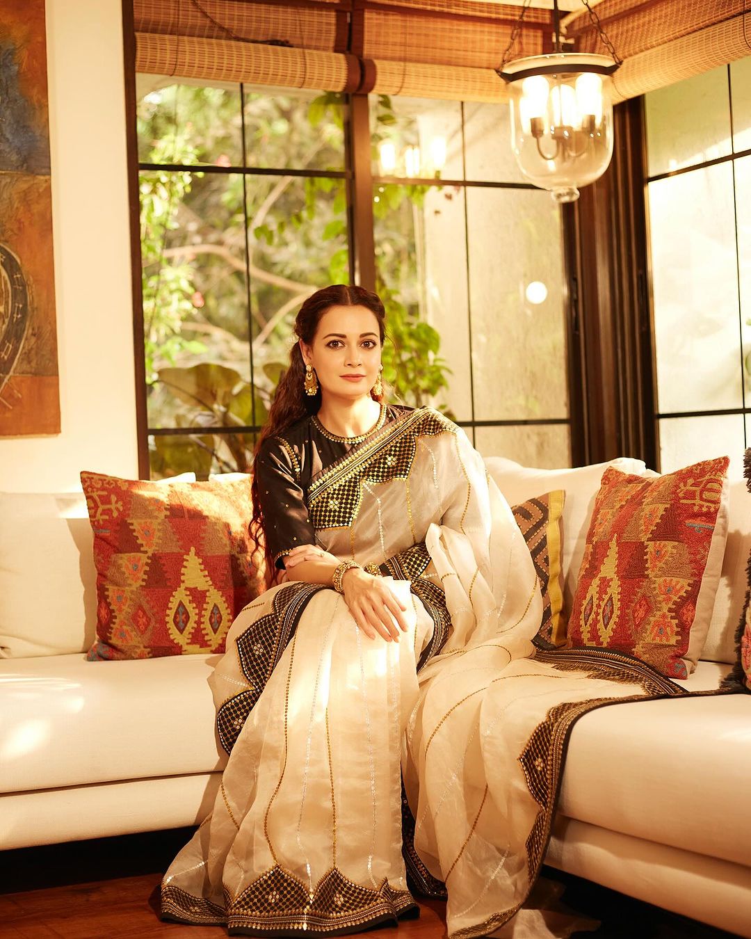 Bollywood Actress Dia Mirza in Traditional White Saree